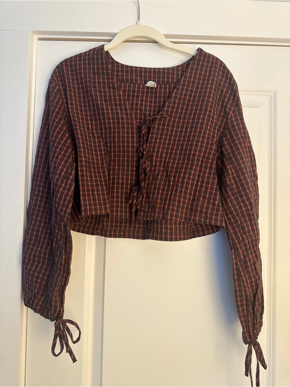 Plaid Tie-Front Cropped Top